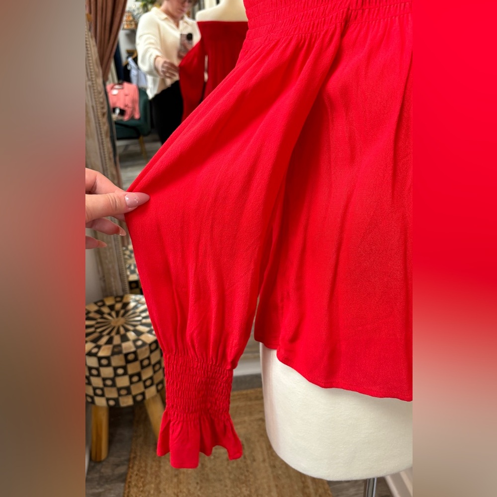 Red Off Shoulder Top - Picture 3 of 5